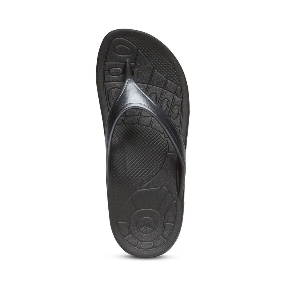 Aetrex Women's Fiji Orthotic Flip Flops - Black | USA HQQJX4V